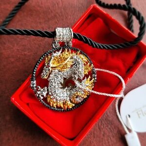Elegant Gold and Silver Dragon Pendant Necklace